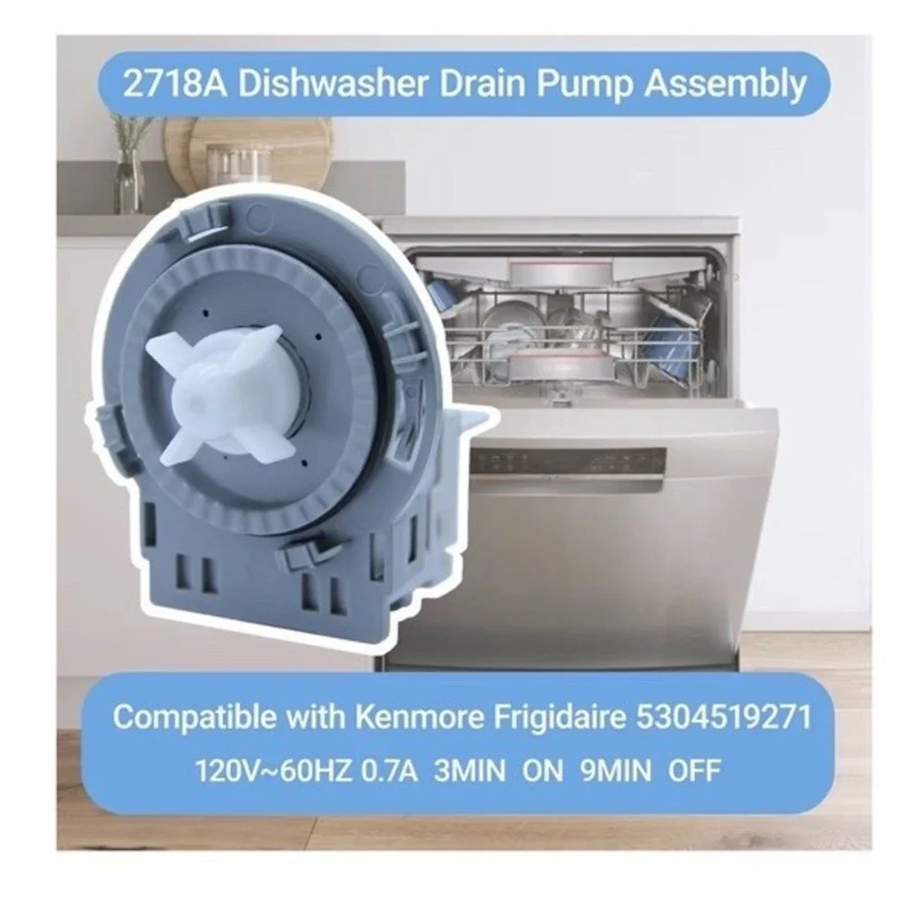 2718A 5304519271 Dishwasher Drain Pump Assembly‎ for Frigidaire Kenmore US